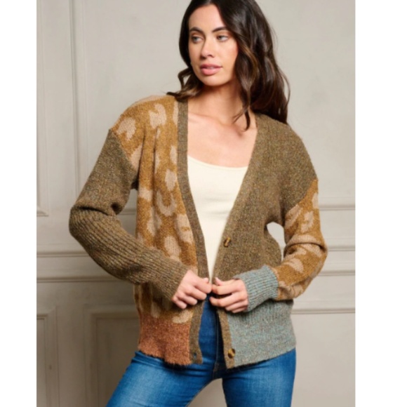 New “The Zahara" Animal Print Colorblock Cardigan - Picture 2 of 4